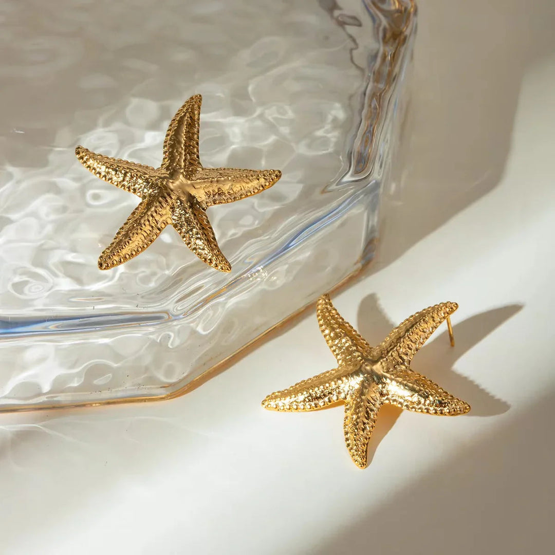 Gold-Plated Starfish Stud Earrings for Women