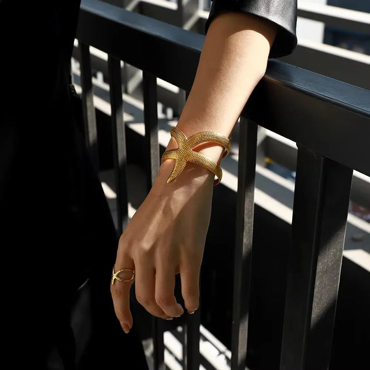Gold-Plated Starfish Cuff Bracelet for Women