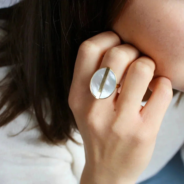 Gold Plated Mother of Pearl Ring with Stainless Steel