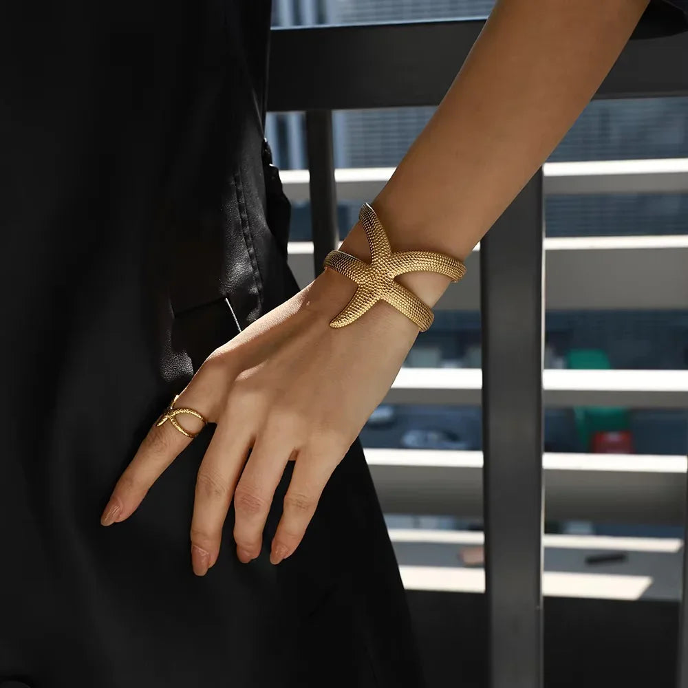 Gold-Plated Starfish Cuff Bracelet for Women