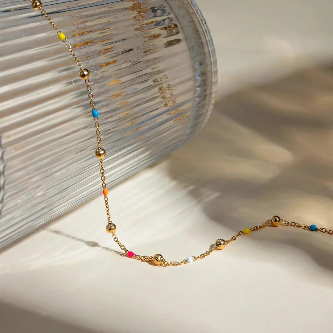 Gold-Plated Dainty Beaded Chain Necklace for Women