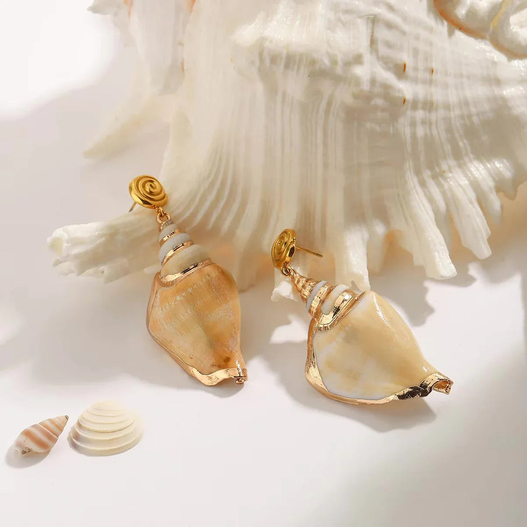 Gold-Plated Seashell Drop Earrings for Women