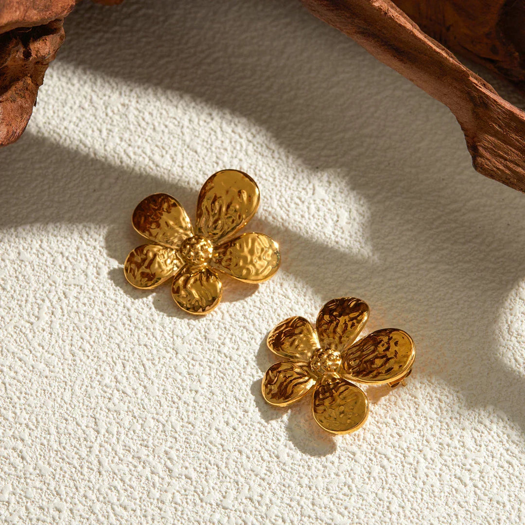 Gold-Plated Stainless Steel Flower Earrings
