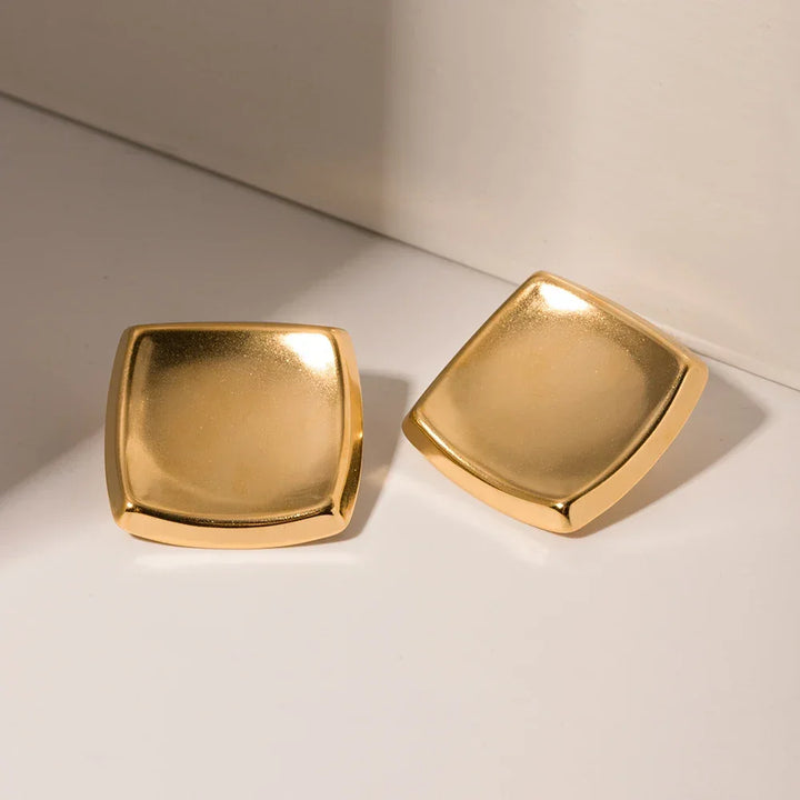 Gold-Plated Square Earrings with Waterproof Stainless Steel