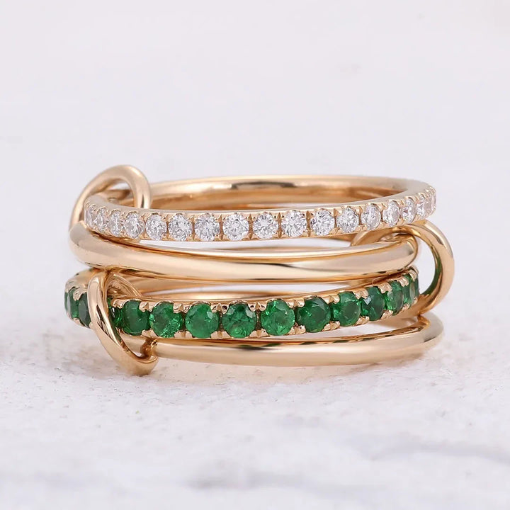 Gold-Plated Stacked CZ Ring with Green Crystal Accents