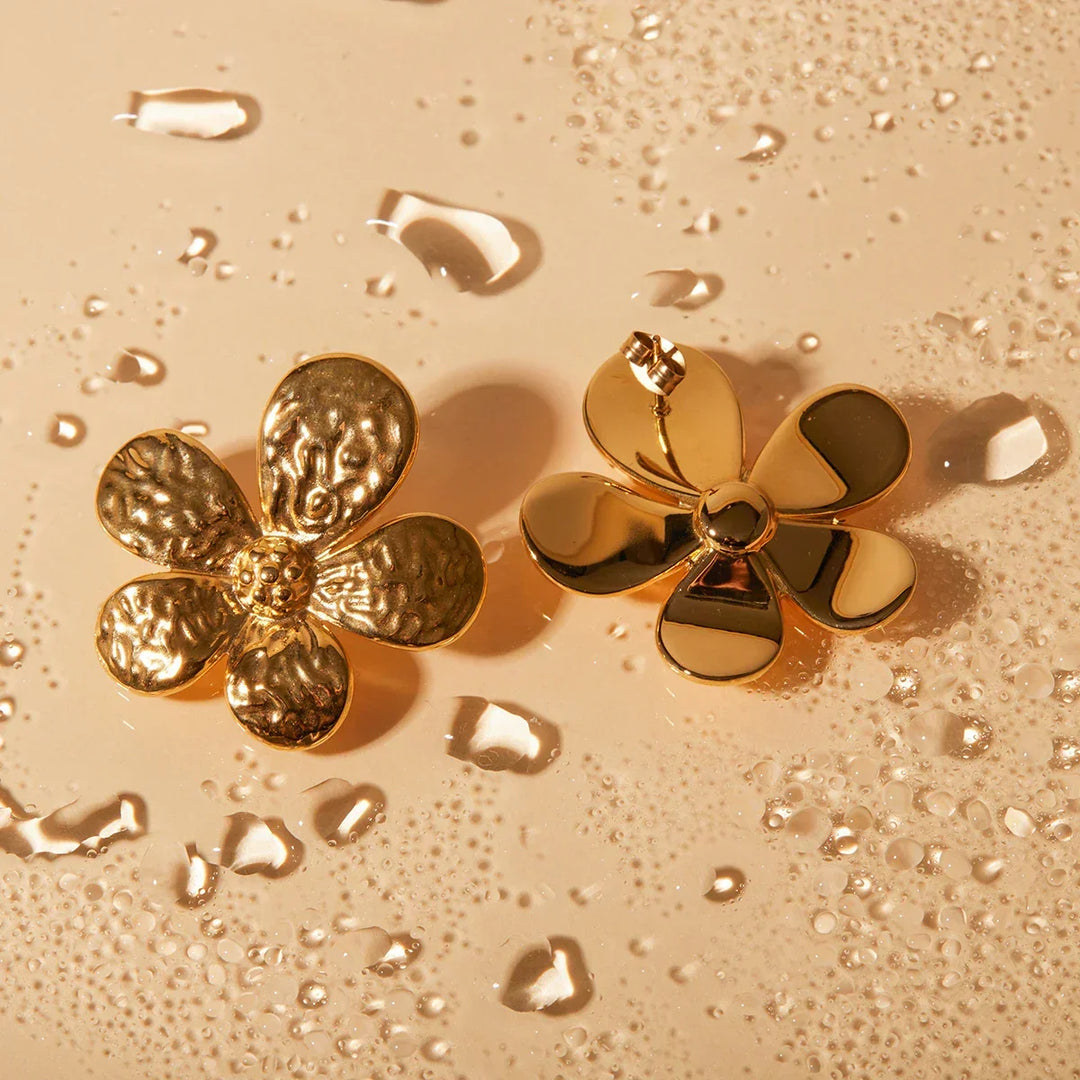 Gold-Plated Stainless Steel Flower Earrings