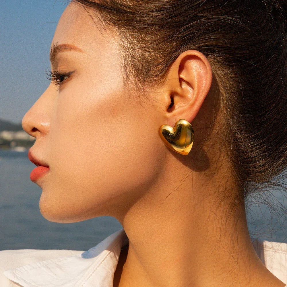 Gold-Plated Heart Earrings Hypoallergenic and Water-Resistant