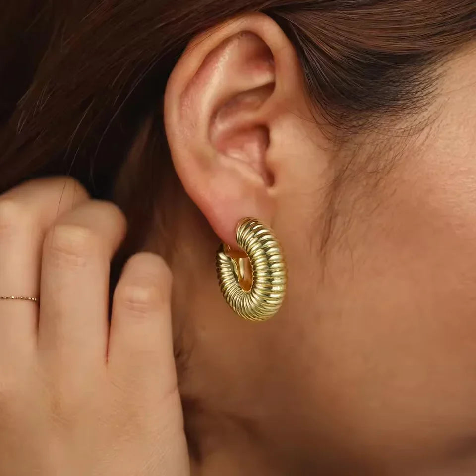 Gold-Plated Textured Hoop Earrings for Women