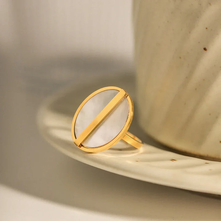 Gold Plated Mother of Pearl Ring with Stainless Steel
