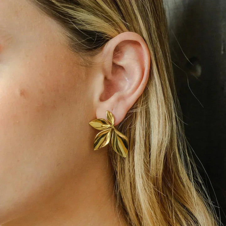 Gold Plated Statement Petal Stud Earrings