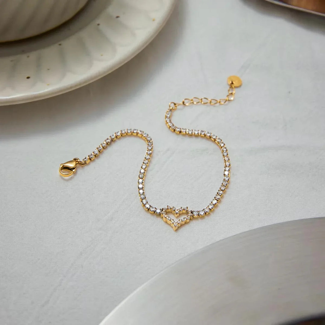Gold Plated Cubic Zirconia Heart Tennis Bracelet for Women