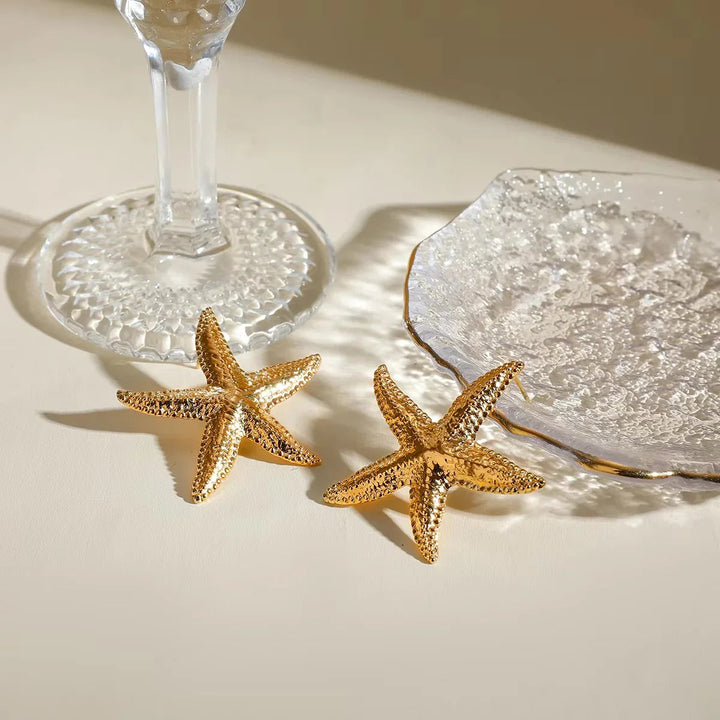 Gold-Plated Starfish Stud Earrings for Women