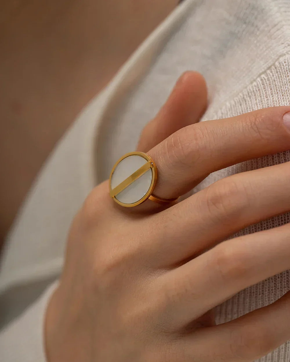 Gold Plated Mother of Pearl Ring with Stainless Steel