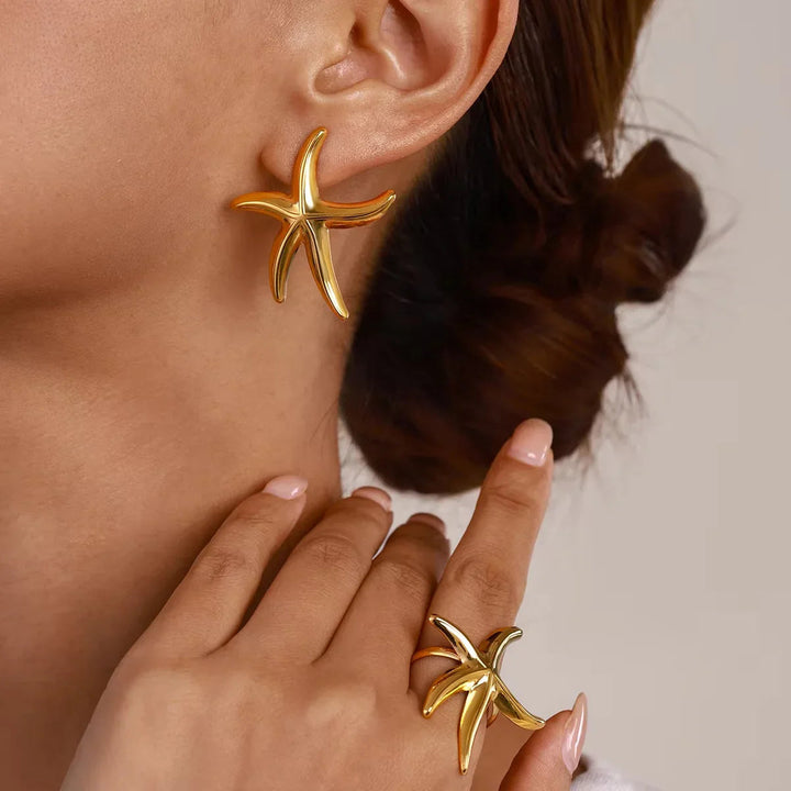 Gold-Plated Starfish Open Ring for Women