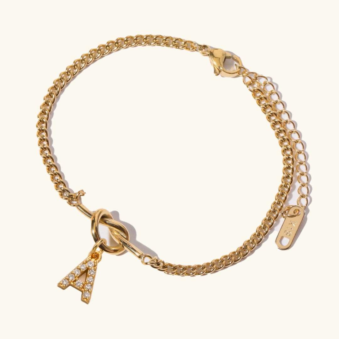 Gold Plated Cubic Zirconia Initial Charm Bracelet