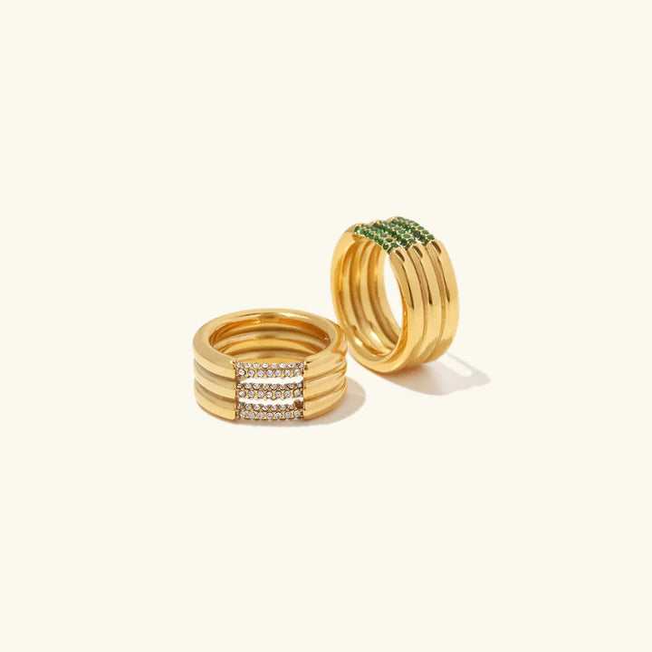 Gold-Plated Cubic Zirconia Wide Band Ring for Women