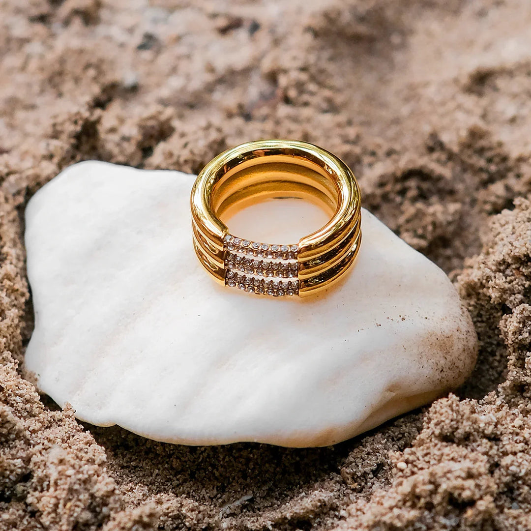 Gold-Plated Cubic Zirconia Wide Band Ring for Women