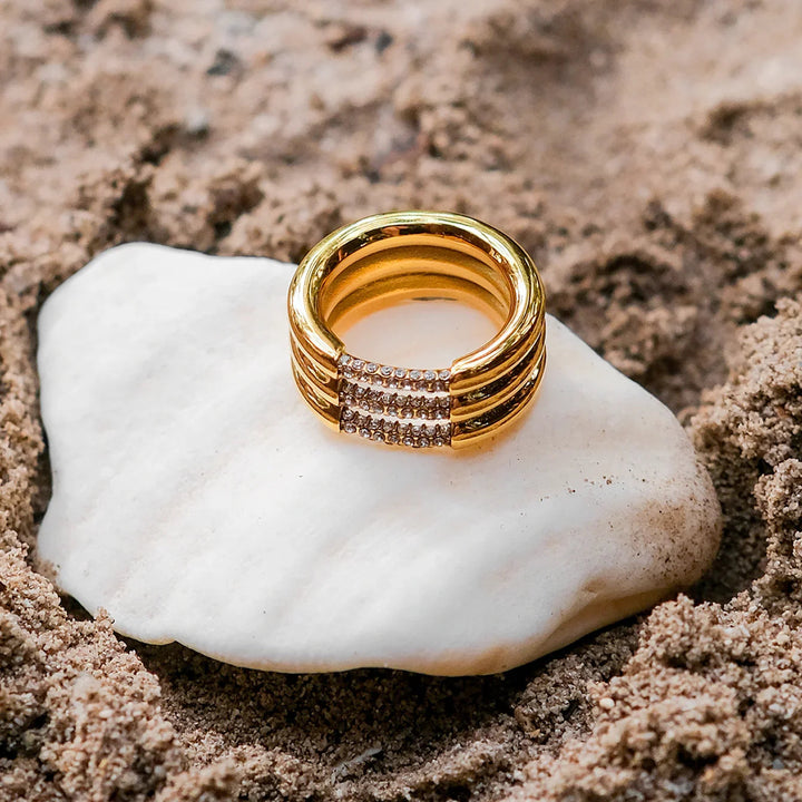 Gold-Plated Cubic Zirconia Wide Band Ring for Women