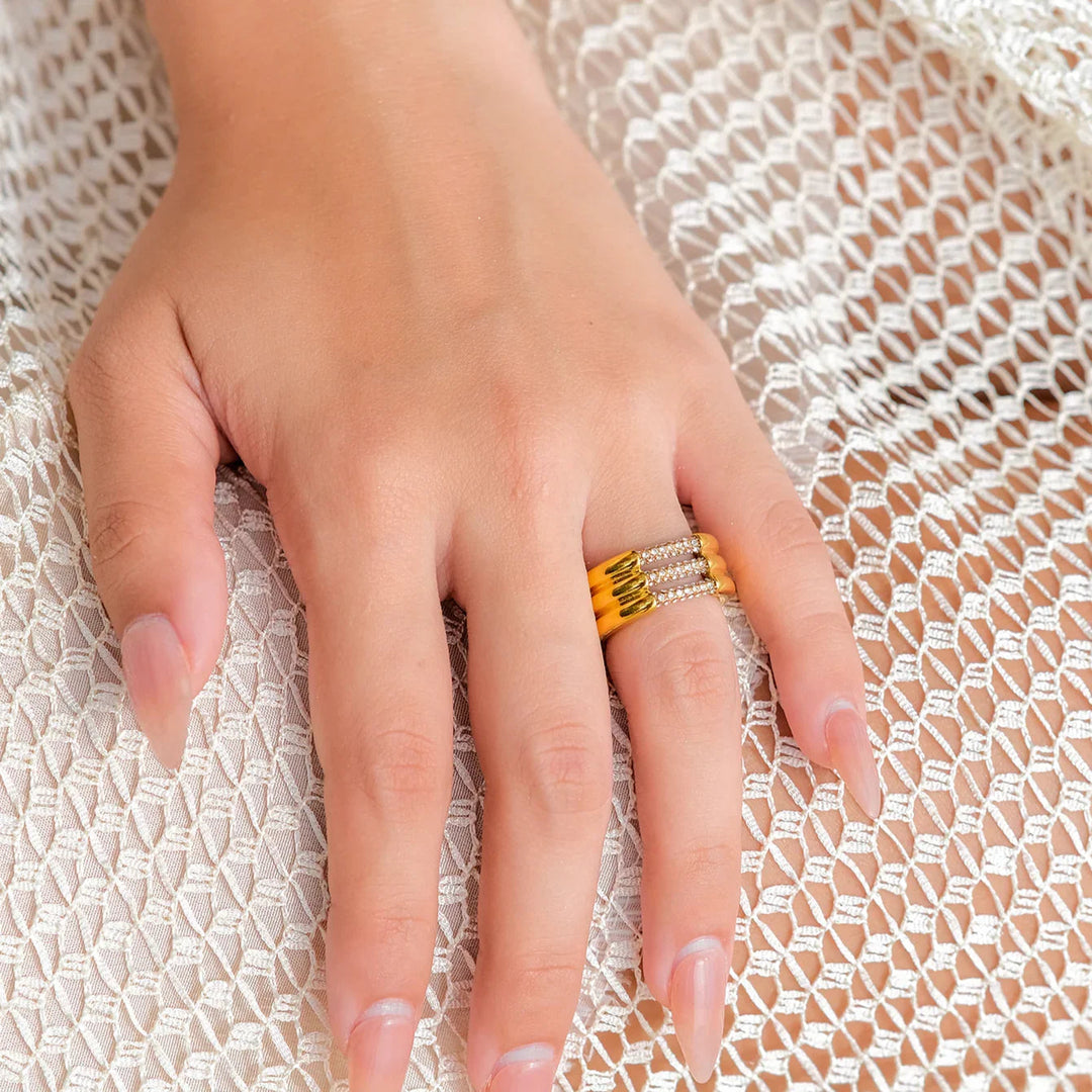 Gold-Plated Cubic Zirconia Wide Band Ring for Women