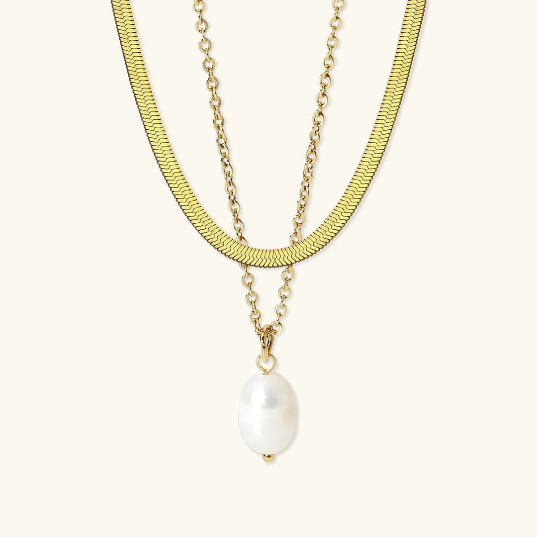 Gold-Plated Faux Pearl Necklace 2-Piece Set