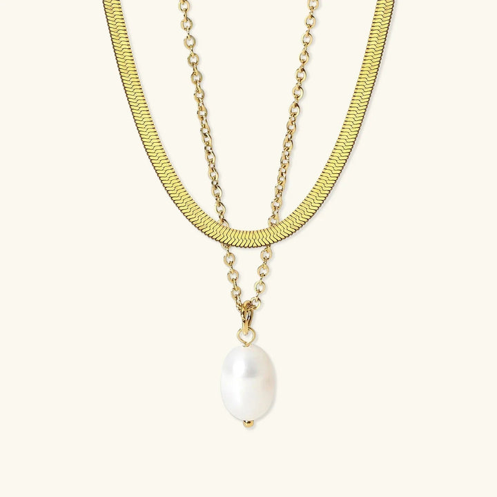 Gold-Plated Faux Pearl Necklace 2-Piece Set
