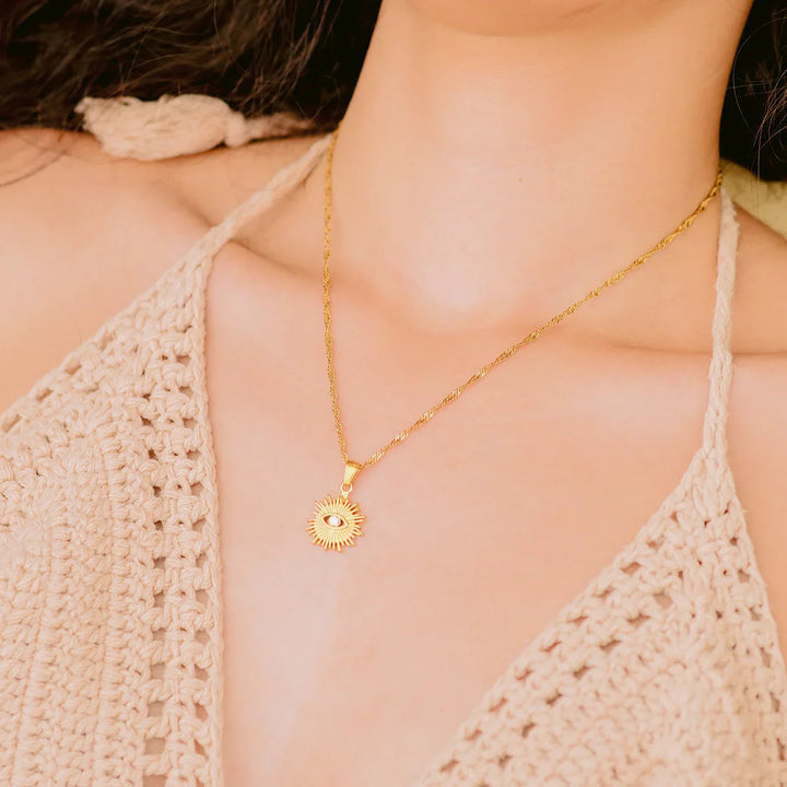 Gold-Plated CZ Sun Pendant Necklace for Women