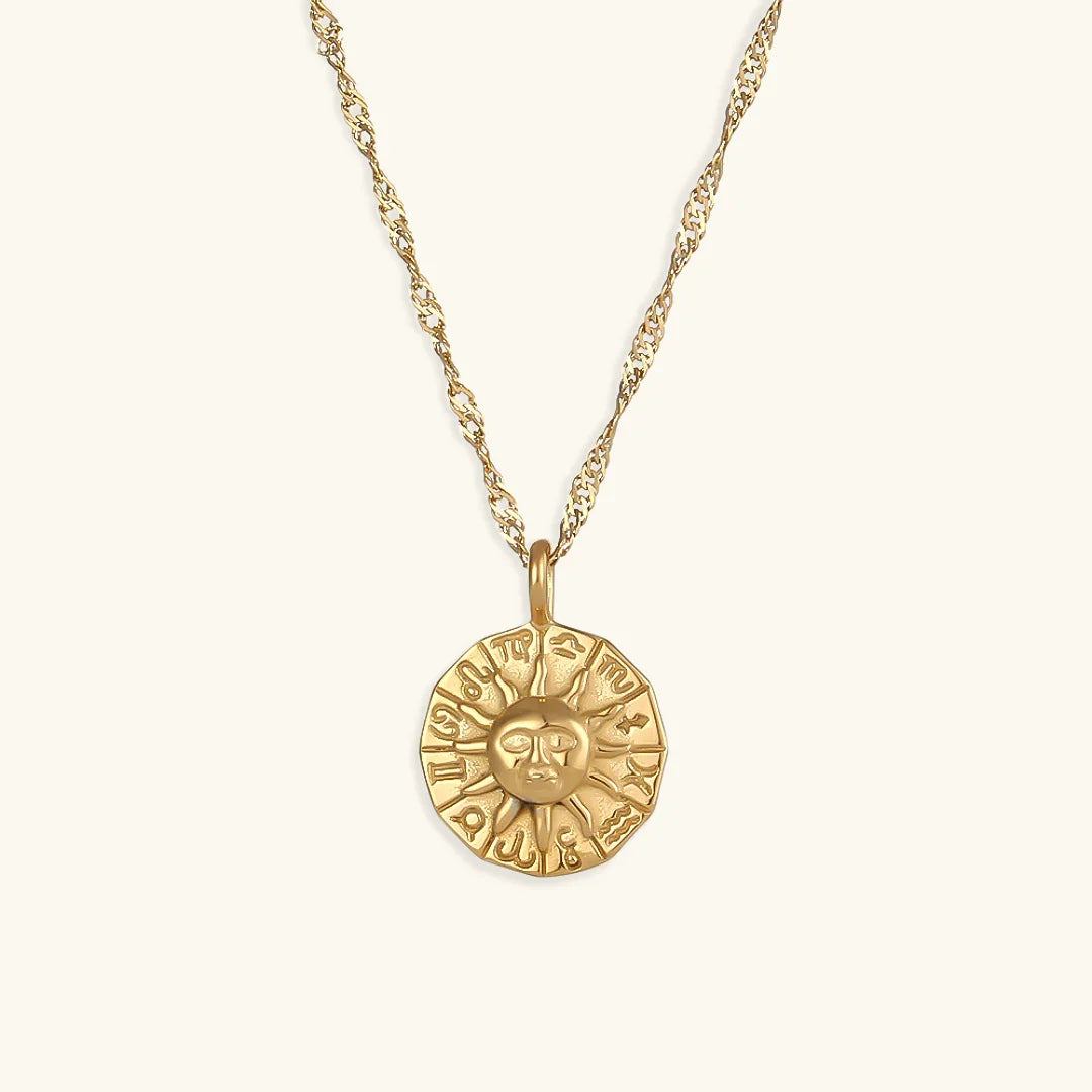 Gold-Plated Sun Pendant Necklace For Women