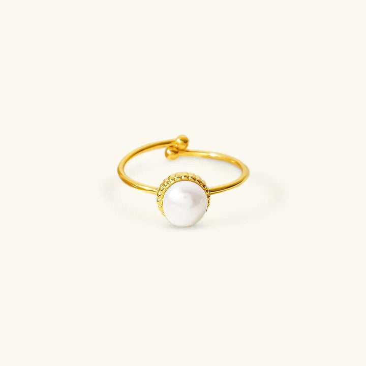 Gold-Plated Faux Pearl Adjustable Ring for Women