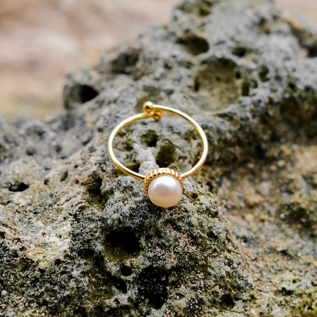 Gold-Plated Faux Pearl Adjustable Ring for Women