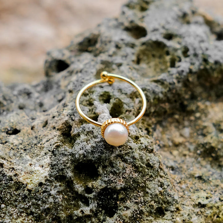 Gold-Plated Faux Pearl Adjustable Ring for Women