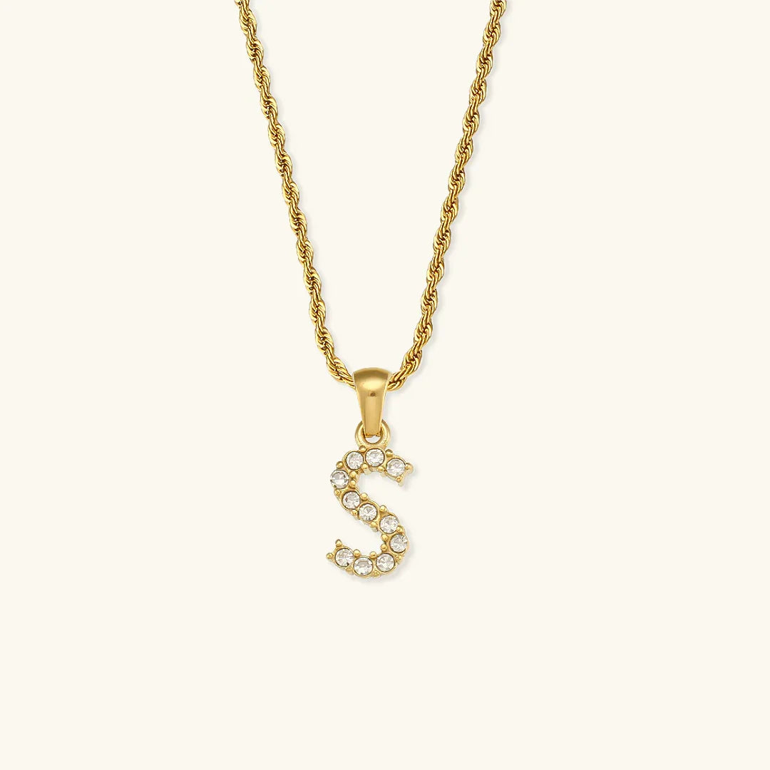 Gold-Plated Initial Pendant Necklace with Diamond Simulants