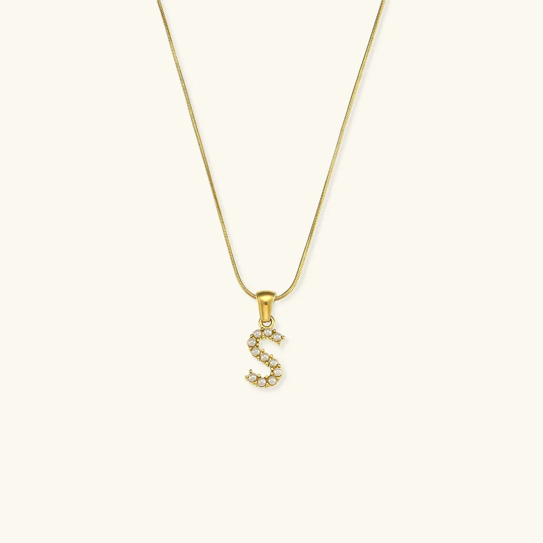 Gold-Plated Initial Letter Necklace with Freshwater Pearls