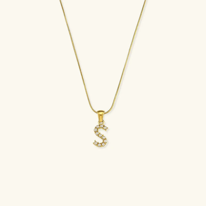 Gold-Plated Initial Letter Necklace with Freshwater Pearls