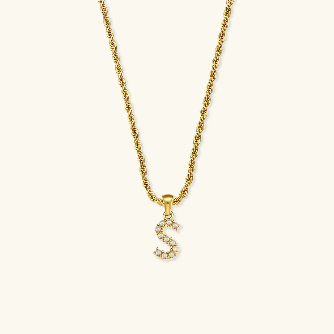 Gold-Plated Initial Letter Necklace with Freshwater Pearls