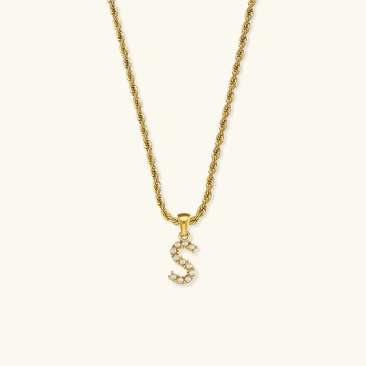 Gold-Plated Initial Letter Necklace with Freshwater Pearls