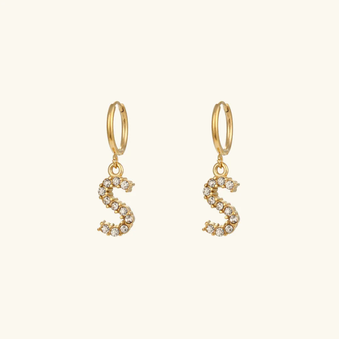 Gold-Plated Initial Letter Earrings with Diamond Simulants