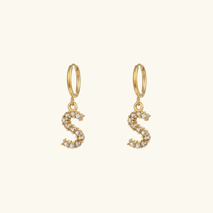 Gold-Plated Initial Letter Earrings with Diamond Simulants