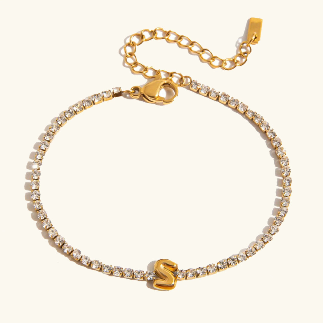 Gold-Plated Cubic Zirconia Initial Tennis Bracelet for Women