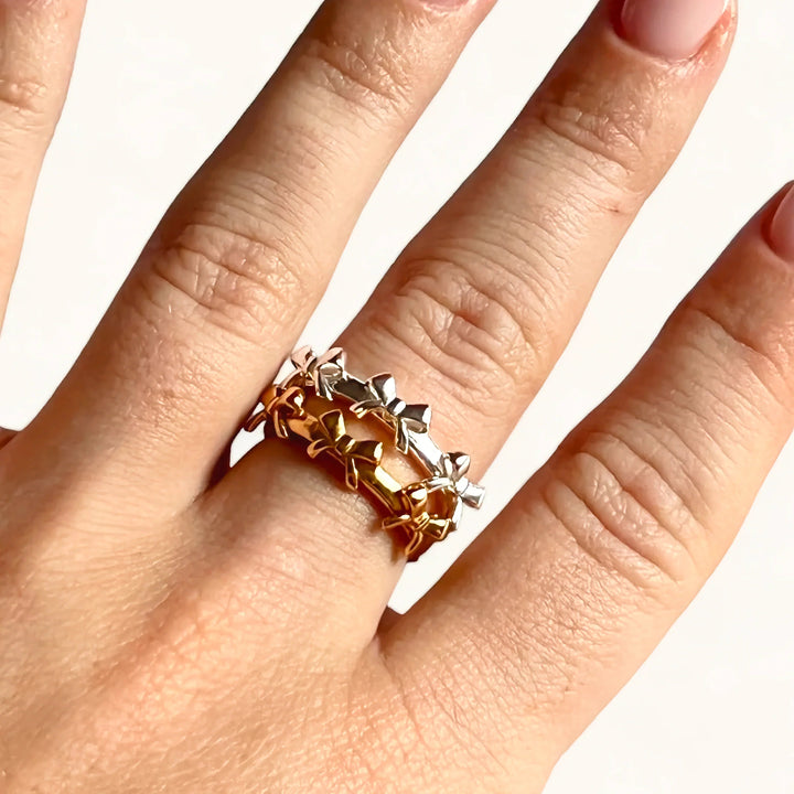 Gold-Plated Bow Ring with Three Accents