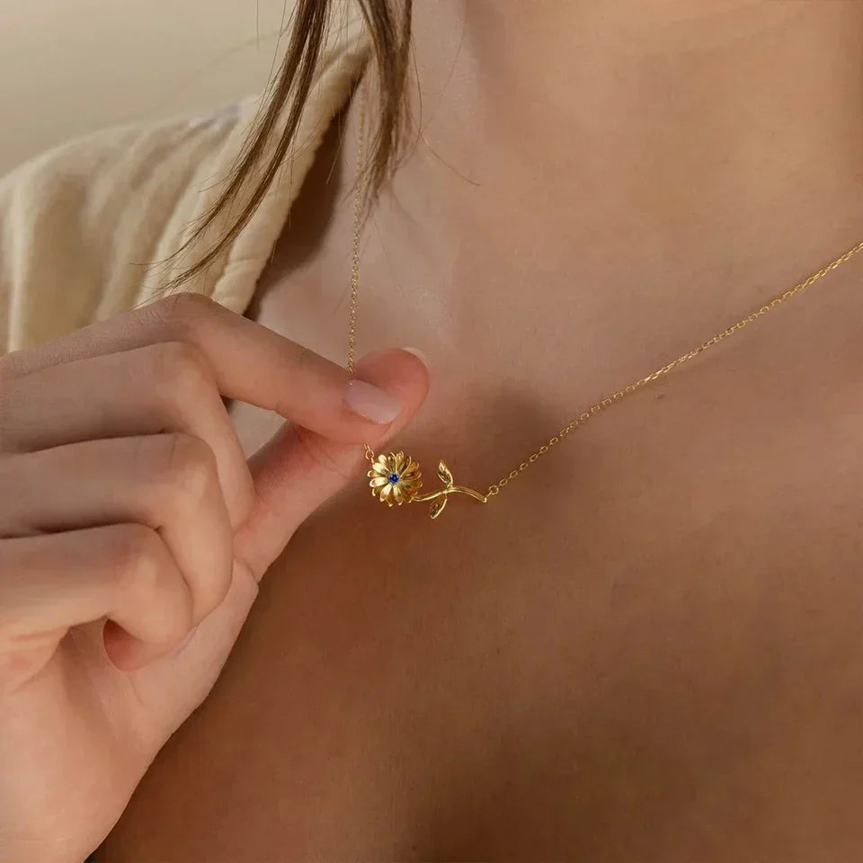 Gold Plated Cubic Zirconia Flower Pendant Necklace