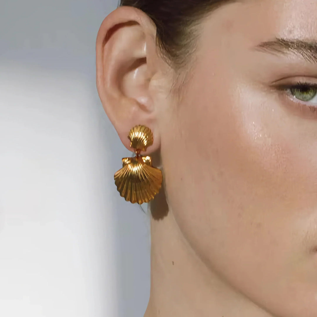 Gold-Plated Seashell Drop Earrings for Women