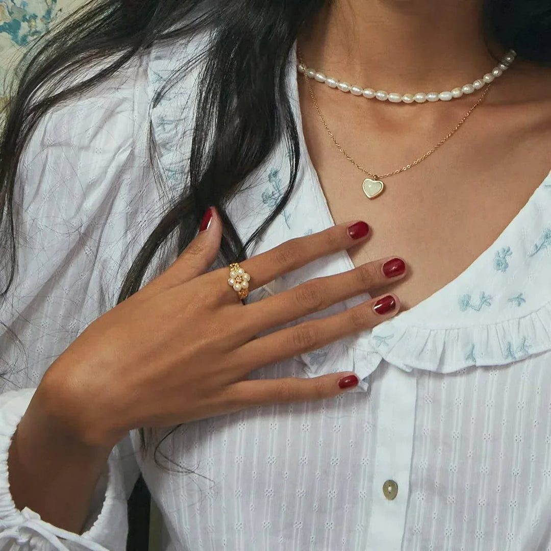 Gold-Plated Faux Pearl Floral Statement Ring for Women