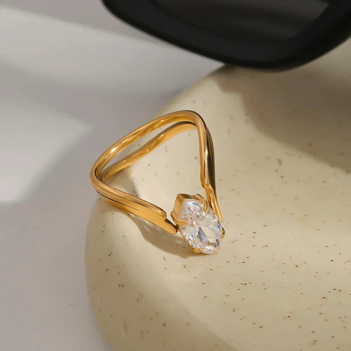Gold-Plated CZ Marquise Ring for Women