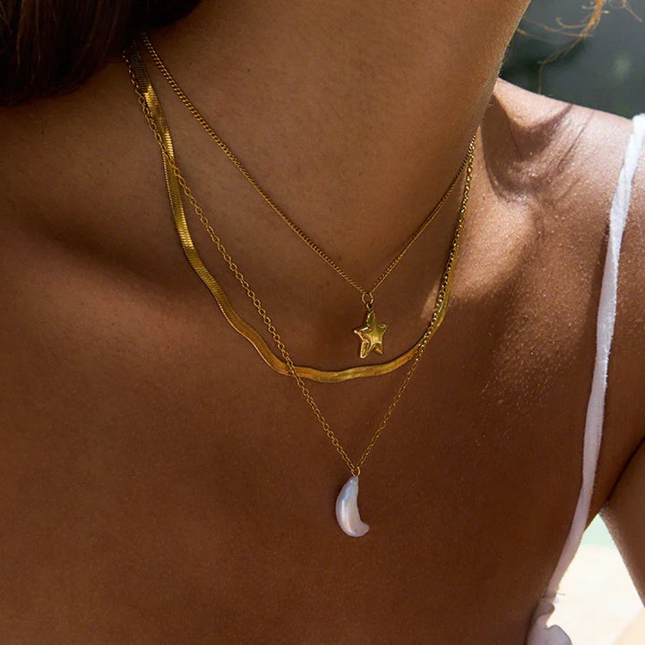 Gold Plated Faux Pearl Layered Pendant Necklace for Women