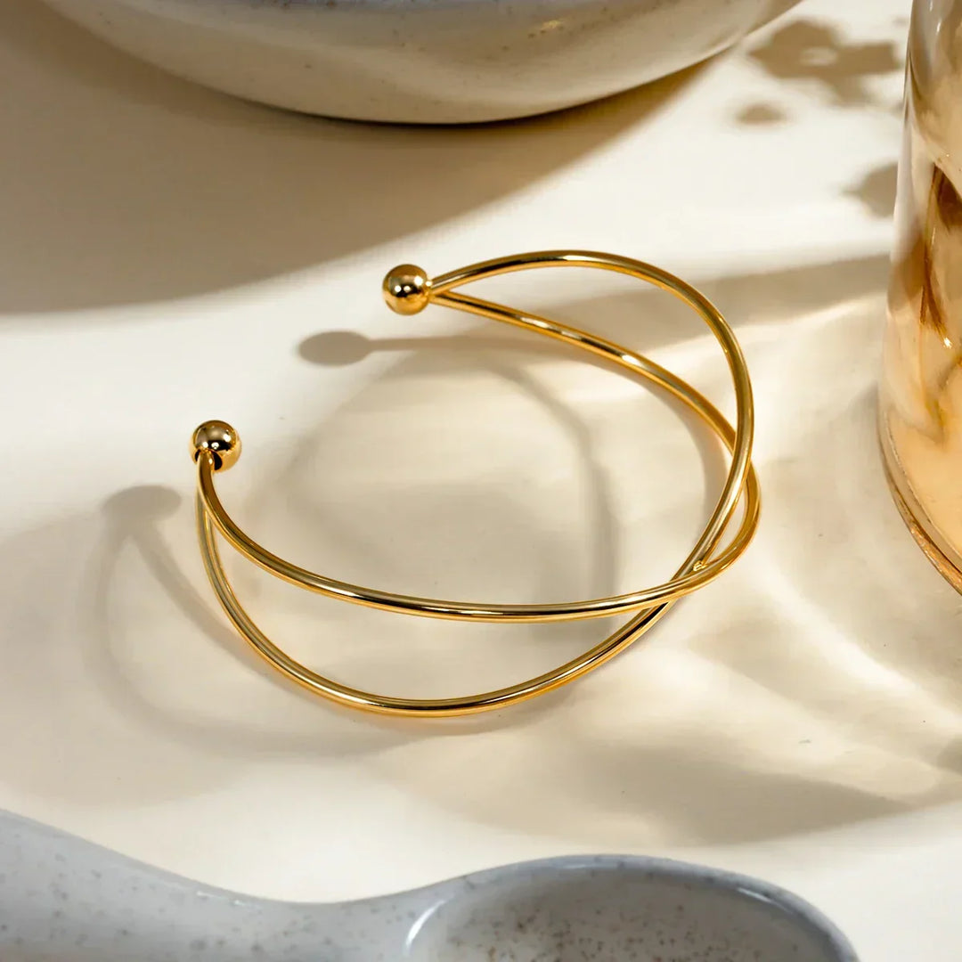 Gold-Plated Crossover Cuff Bracelet for Women