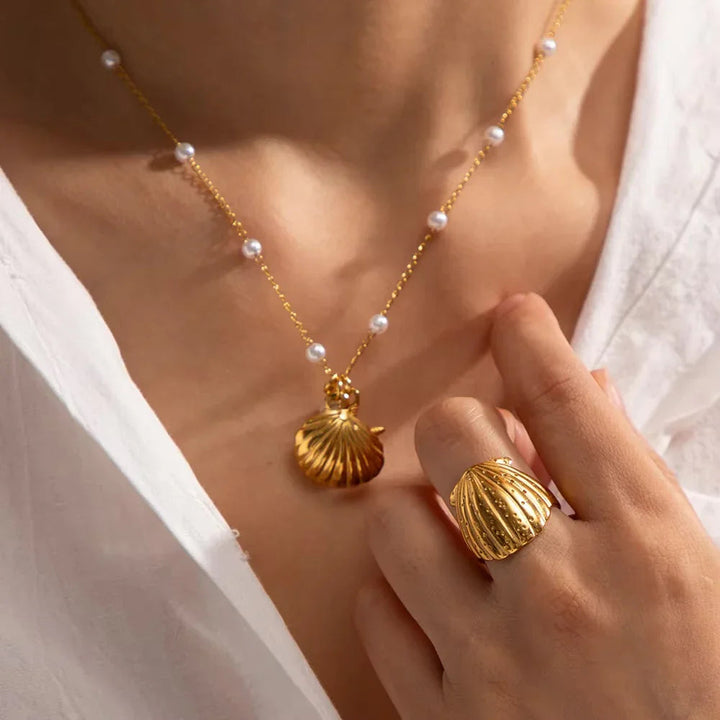 Gold-Plated Seashell Ring for Women