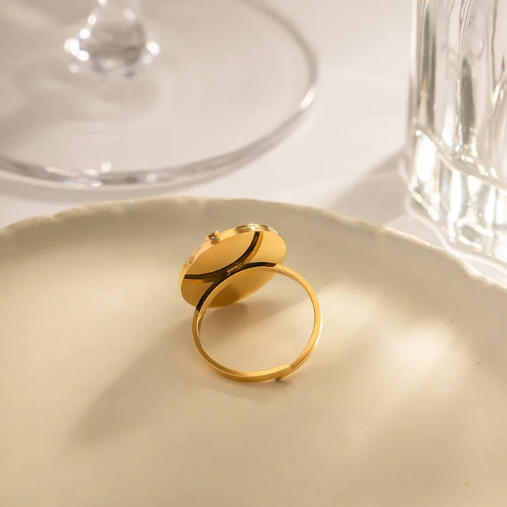 Gold Plated Mother of Pearl Ring with Stainless Steel