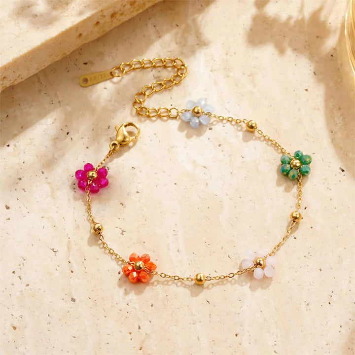 Gold-Plated Glass Flower Bracelet for Women