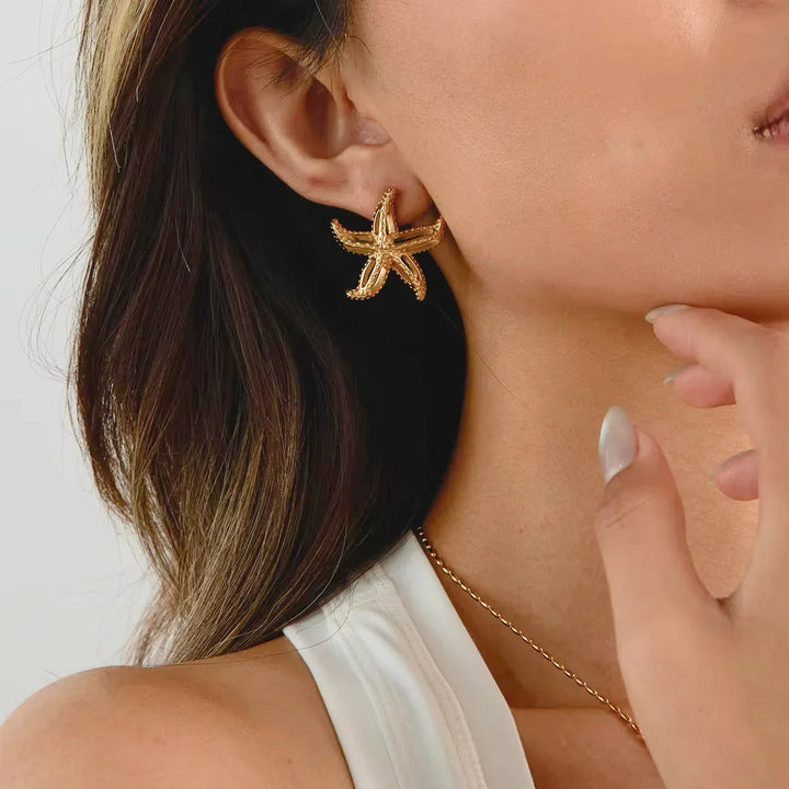 Gold-Plated Starfish Stud Earrings for Women