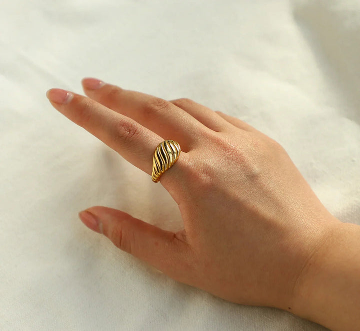 Gold-Plated Stainless Steel Croissant Statement Ring for Women